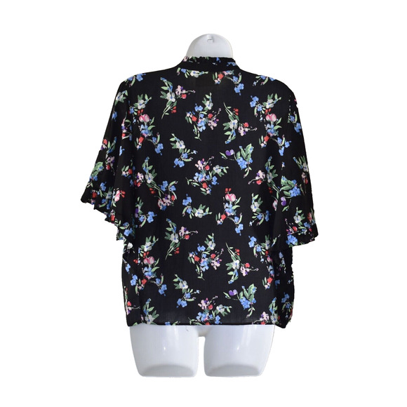 A6 NEW MAEVE BY ANTHROPOLOGIE Black Floral Print Aveiro Flutter Sleeve Top Sz M - Picture 3 of 7